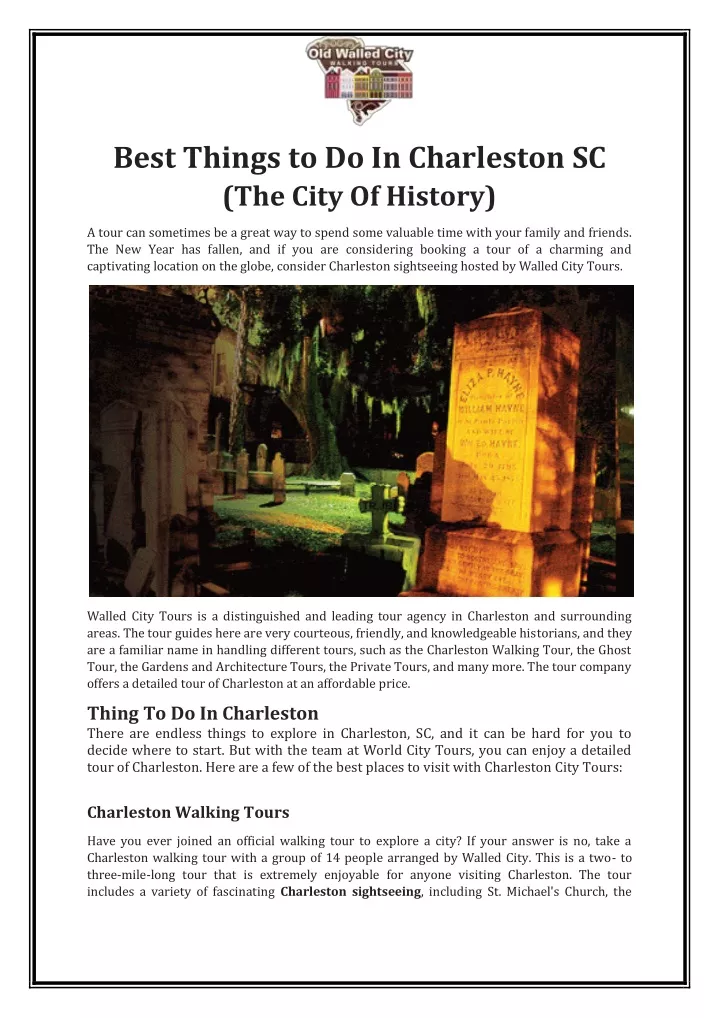best things to do in charleston sc the city