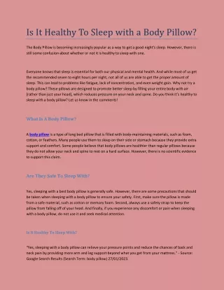 is it healthy to sleep with a body pillow