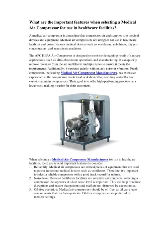 Medical Air Compressor Manufacturer