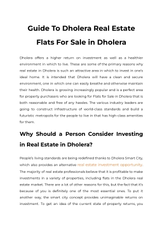 Guide To Dholera Real Estate Flats For Sale in Dholera