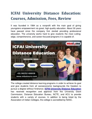 ICFAI University Distance Education:  Courses, Admission, Fees, Review