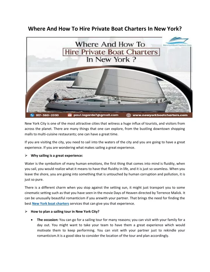 where and how to hire private boat charters