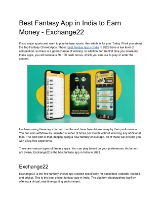 Best Fantasy App in India to Earn Money - Exchange22