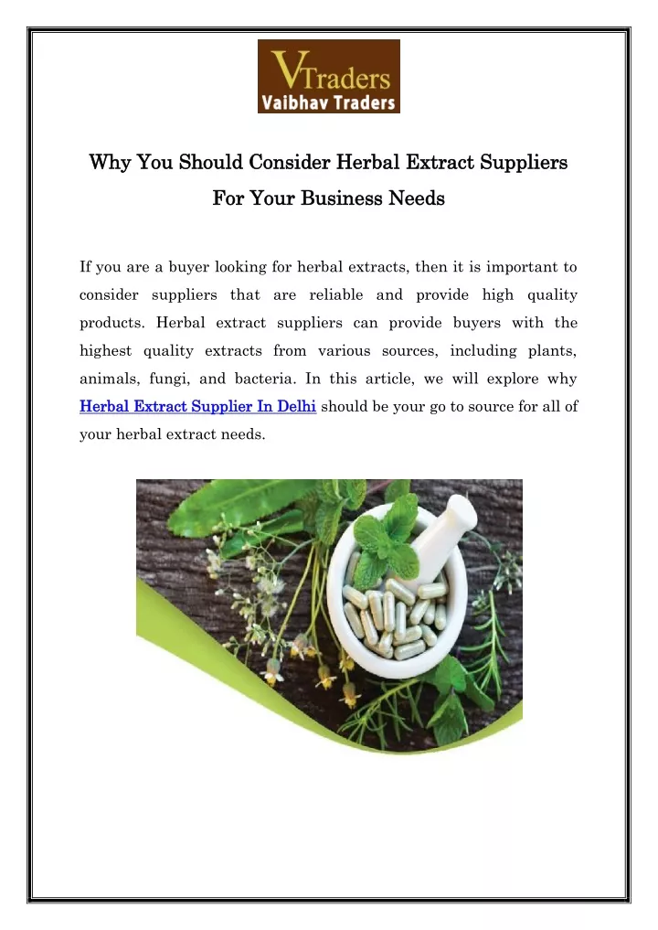 why you should consider herbal extract suppliers