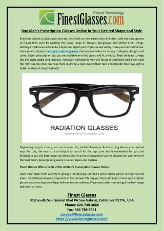 Buy Mens Prescription Glasses Online in Your Desired Shape and Style