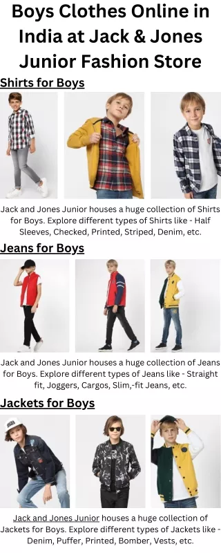 Boys Clothes Online in India at Jack & Jones Junior Fashion Store