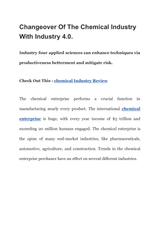Changeover Of The Chemical Industry With Industry 4.0.