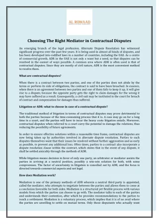 Choosing The Right Mediator in Contractual Disputes
