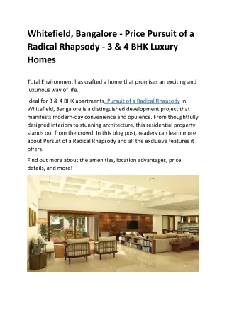 Whitefield, Bangalore - Price Pursuit of a Radical Rhapsody - 3 & 4 BHK