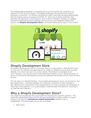 Why your E-Commerce needs a Shopify Development Store