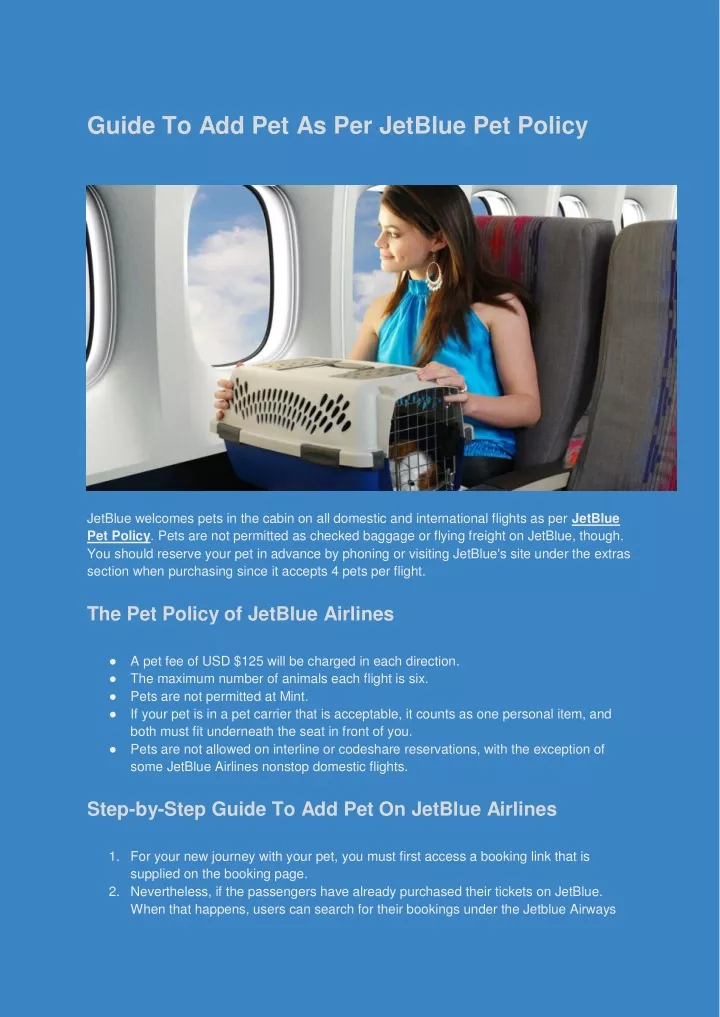 guide to add pet as per jetblue pet policy