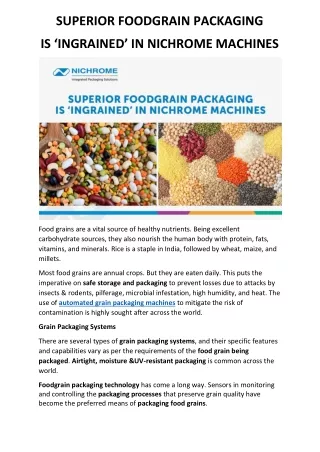 SUPERIOR FOODGRAIN PACKAGING IS ‘INGRAINED’ IN NICHROME MACHINES