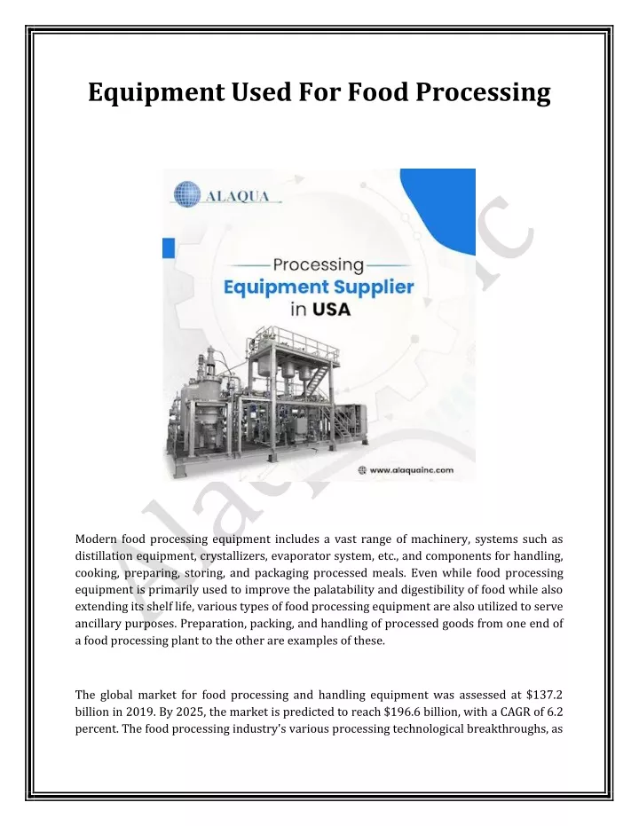 equipment used for food processing