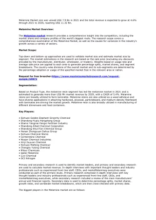 Global Industry Analysis and Forecast for the Melamine Market (2022-2029)