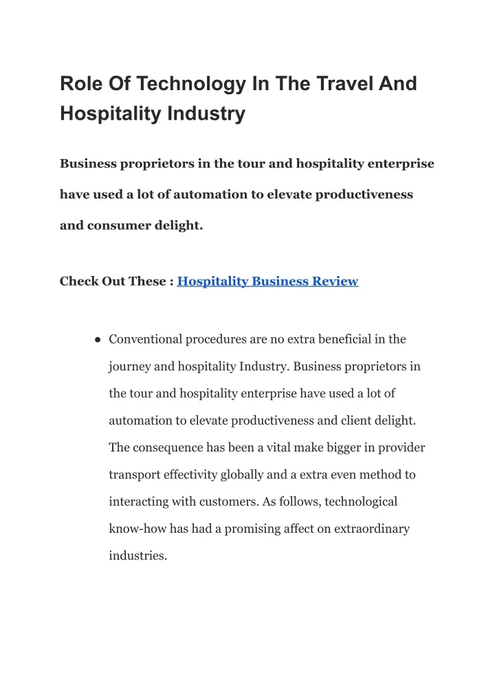 role of technology in the travel and hospitality