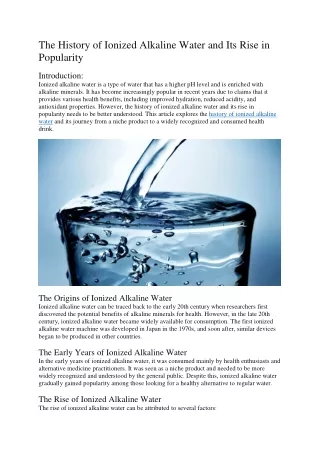 The History of Ionized Alkaline Water and Its Rise in Popularity