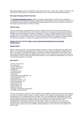 Market for Beverage Packaging: Industry Trends and Forecasting (2022-2029)
