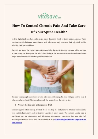 How To Control Chronic Pain And Take Care Of Your Spine Health