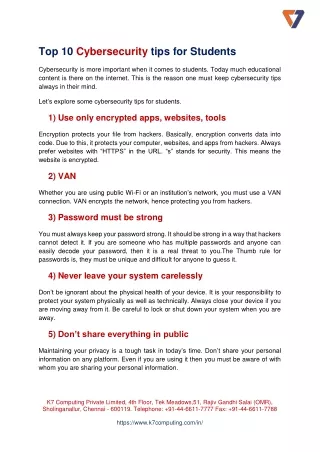 Top 10 Cybersecurity tips for Students