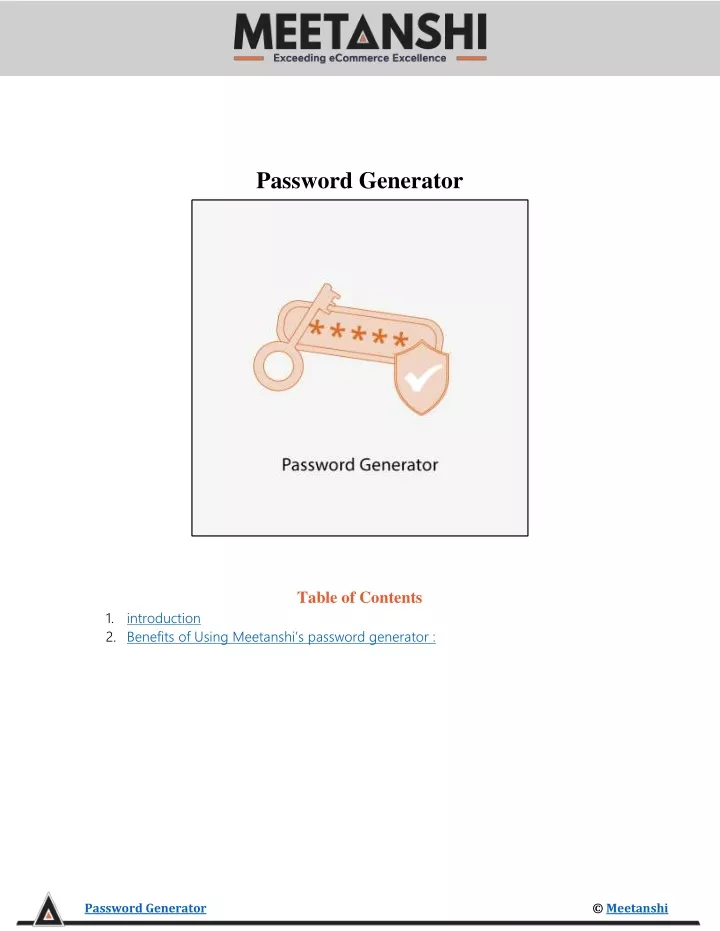 password generator table of contents