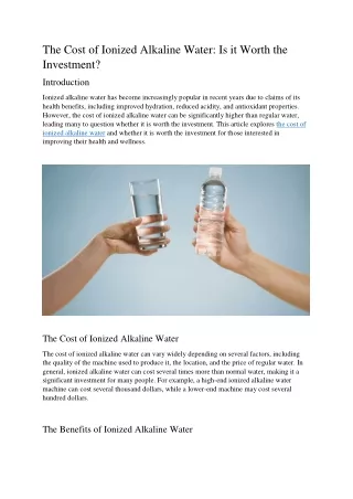 The Cost of Ionized Alkaline Water