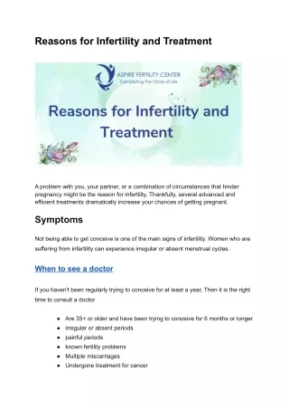 Reasons for Infertility and Treatment
