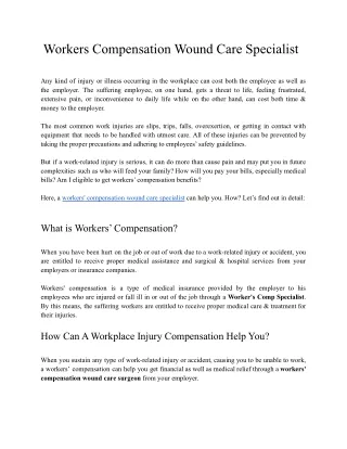 Workers Compensation Wound Care Specialist
