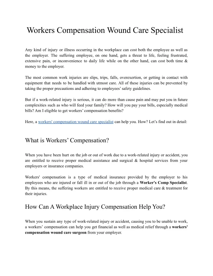 workers compensation wound care specialist