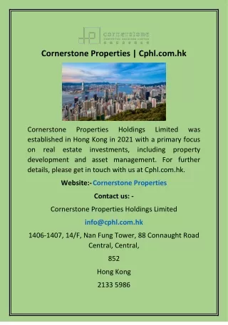 Cornerstone Properties | Cphl.com.hk