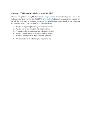 how does cpm homework help in academic life