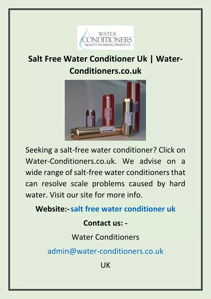 salt free water conditioner uk water conditioners