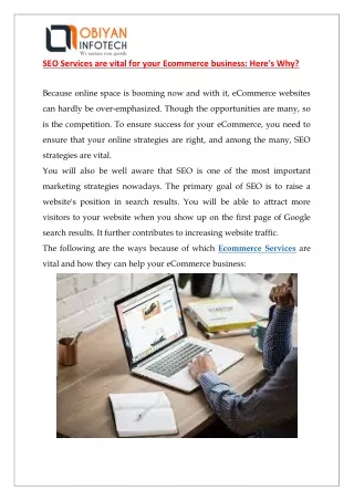 SEO Services are vital for your Ecommerce business  Here's Why