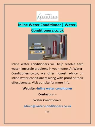 Inline Water Conditioner | Water-Conditioners.co.uk