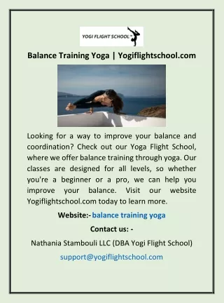 Balance Training Yoga | Yogiflightschool.com