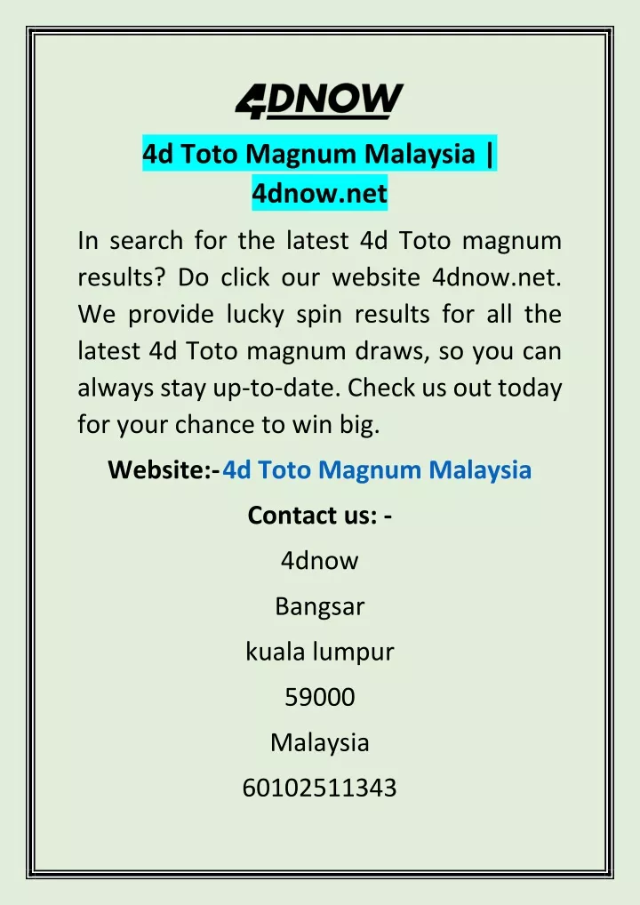 4d toto magnum malaysia 4dnow net