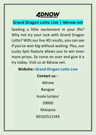 Grand Dragon Lotto Live | 4dnow.net
