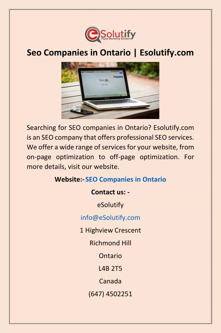 seo companies in ontario esolutify com