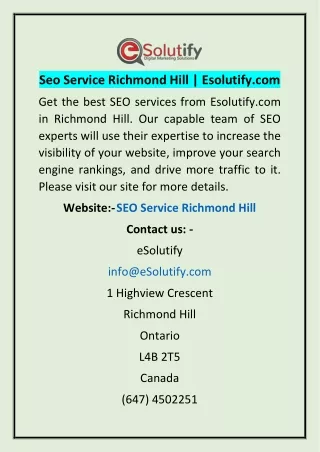 seo service richmond hill esolutify com