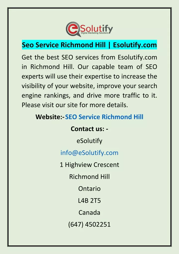 seo service richmond hill esolutify com