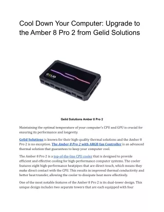 cool down your computer upgrade to the amber