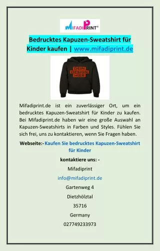 Bedrucktes Kapuzen-Sweatshirt für Kinder kaufen | www.mifadiprint.de
