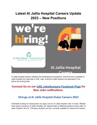 Latest Al Jalila Hospital Careers Update 2023 – New Postions