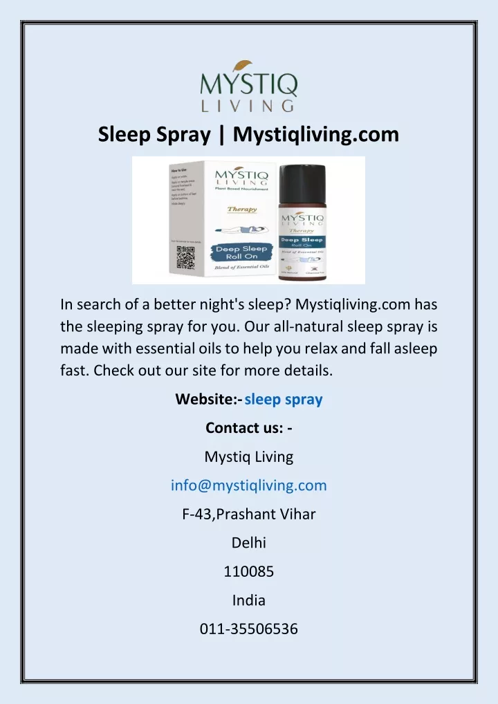 sleep spray mystiqliving com