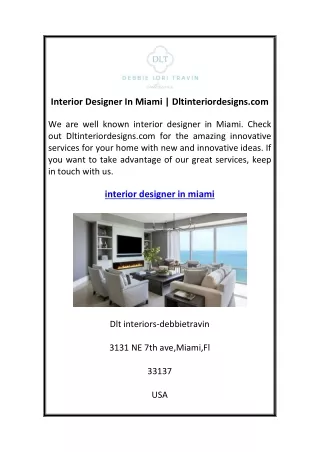 Interior Designer In Miami  Dltinteriordesigns.com