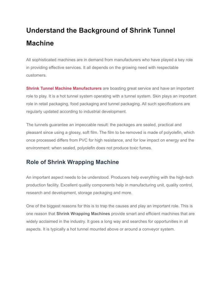 understand the background of shrink tunnel