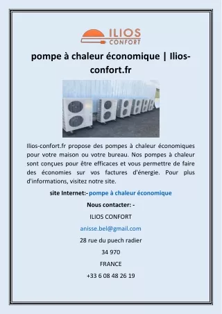 pompe à chaleur économique | Ilios-confort.fr