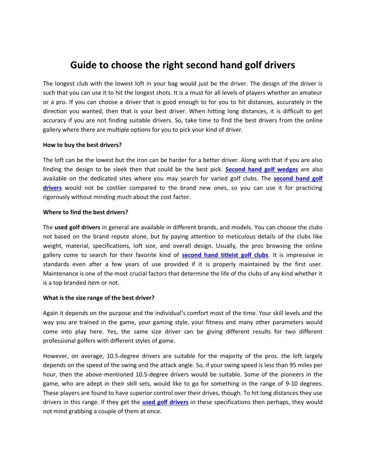 guide to choose the right second hand golf drivers