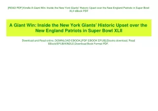 [READ PDF] Kindle A Giant Win Inside the New York Giants' Historic Upset over the New England Patriots in Super Bowl XLI