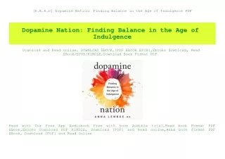 [R.E.A.D] Dopamine Nation Finding Balance in the Age of Indulgence PDF
