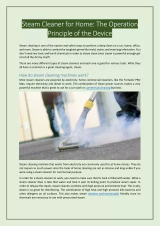 Steam Cleaner for Home: The Operation Principle of the Device